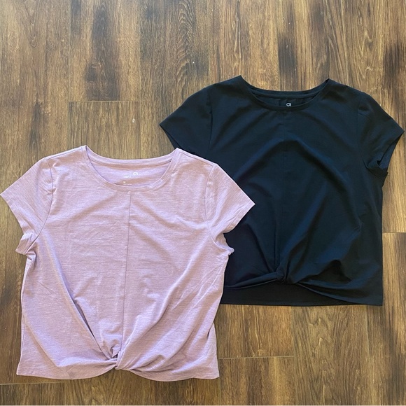 gap fit Tops - 2 Gap Fit twist front tee shirts size med pink black cropped short sleeve crew